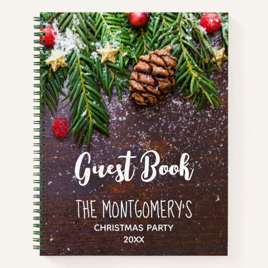 Rustikaler Weihnachtstisch mit Pine & Snow Gästebu Notizblock (Vorderseite)