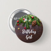 Rustikaler Weihnachtstisch mit Pine & Snow Geburts Button (Vorne & Hinten)