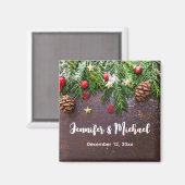Rustikaler Weihnachtstisch mit Pine & Snow Wedding Magnet (Vorderseite/Rückseite)