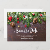 Rustikaler Weihnachtstisch Save the Date mit Kiefe Einladungspostkarte (Vorne/Hinten)