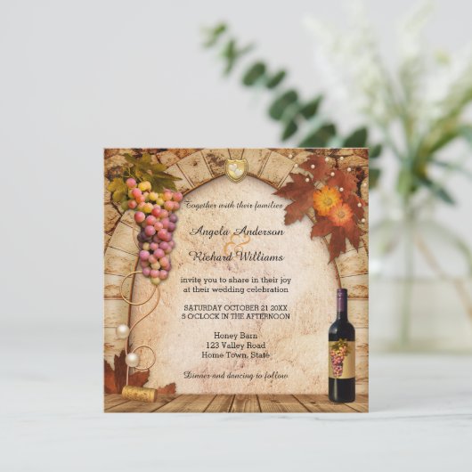 Rustikaler Wein oder Weinberg Thema Hochzeit Einladung (Stehend Vorderseite)