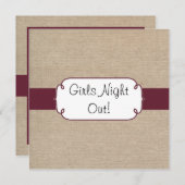 Rustikaler Wein und beige Leinwand-Mädchen-Nacht Einladung (Vorne/Hinten)