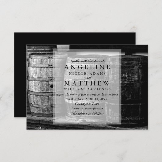 Rustikaler Wein Weintrauben Einladung Hochzeit (Vorne/Hinten)