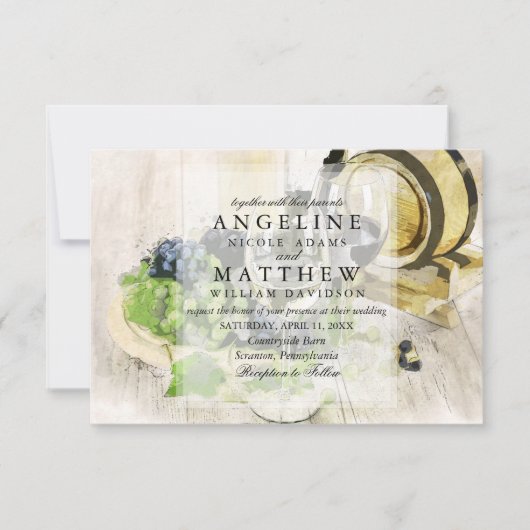 Rustikaler Wein Weintrauben Einladung Hochzeit (Vorderseite)