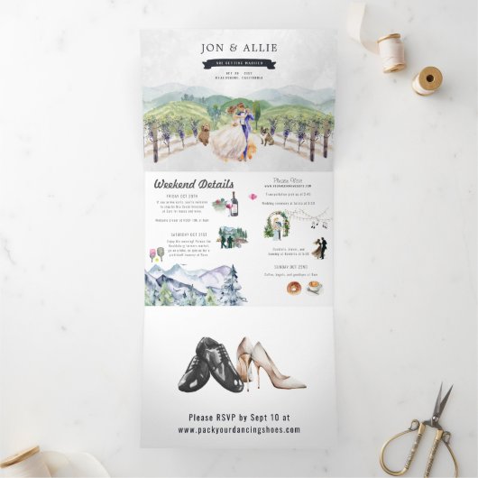 Rustikaler Weinberg | Hochzeit Dreifach Gefaltete Einladung (Innenseite)