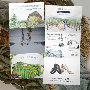 Rustikaler Weinberg   Hochzeit Dreifach Gefaltete Einladung