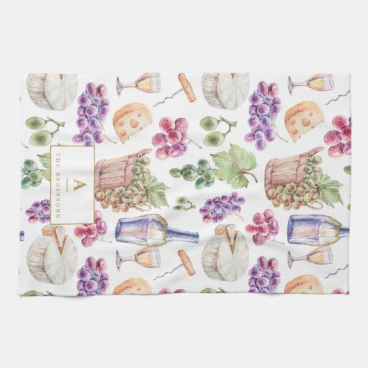 Rustikaler Weinkäse Weintrauben Geschirrtuch (Horizontal)