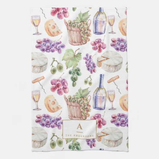 Rustikaler Weinkäse Weintrauben Geschirrtuch (Vertikal)