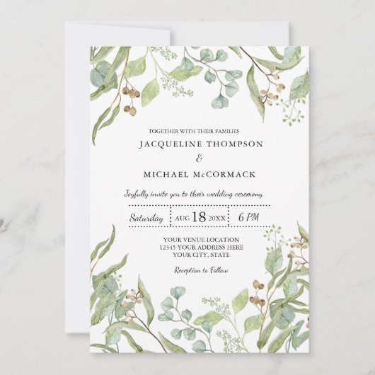 Rustikaler Weinkeller Blaue Eukalyptus Grüne Hochz Einladung (Vorderseite)