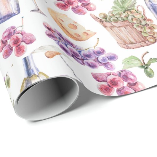 Rustikaler Weinkeller Trauben Wasserfarbenes Muste Geschenkpapier (Rolleneckpunkt)