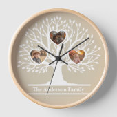 Rustikaler Weiß 3 Foto Familienbaum Personalisiert Uhr (Vorderseite)