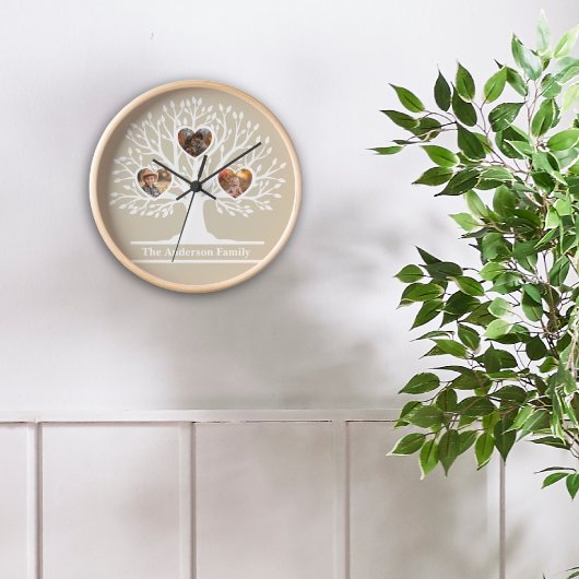 Rustikaler Weiß 3 Foto Familienbaum Personalisiert Uhr