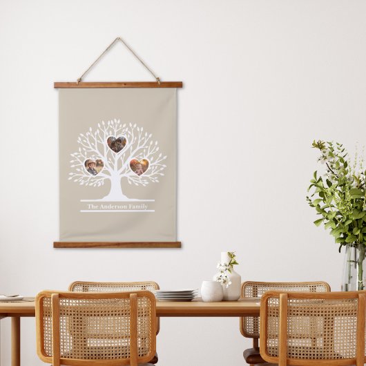 Rustikaler Weiß 3 Foto Familienbaum Personalisiert Wandteppich Mit Holzrahmen