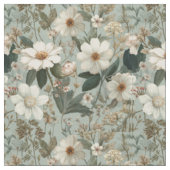 Rustikaler Weiß-Grün-Botanik-Vintage-Boho-Blumenst Stoff (Nahaufnahme)