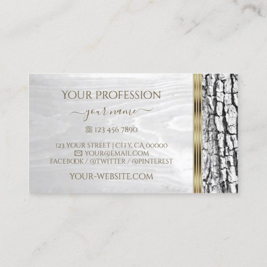 Rustikaler Weißbaum Barkholz-Körner mit goldener G Visitenkarte (Rückseite)