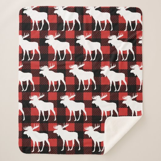 Rustikaler weißer Elch-u. Büffel-Karo kariert Sherpadecke (Vorderseite)