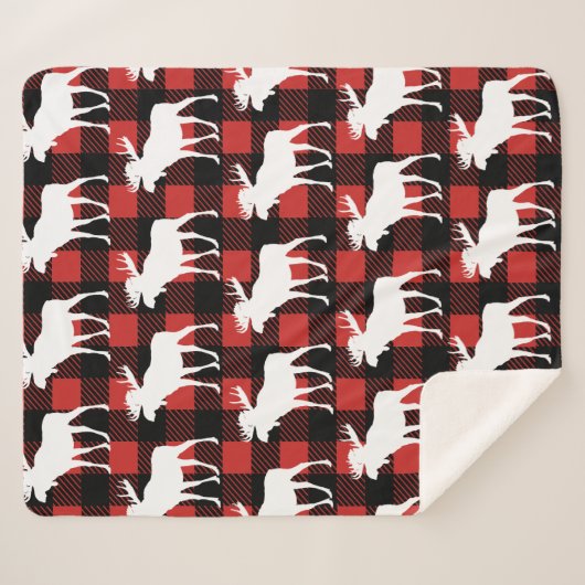 Rustikaler weißer Elch-u. Büffel-Karo kariert Sherpadecke (Vorderseite (Horizontal))
