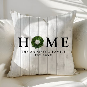 Rustikaler weißer Holzfarmhaus- Buchsbaum-Kranz Ho Kissen