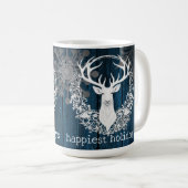 Rustikaler Weißer Rentier | Blau Kaffeetasse (VorderseiteRechts)
