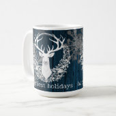 Rustikaler Weißer Rentier | Blau Kaffeetasse (Vorderseite Links)