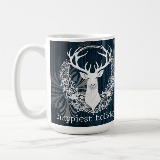 Rustikaler Weißer Rentier | Blau Kaffeetasse (Links)