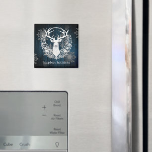 Rustikaler Weißer Rentier   Blau Magnet