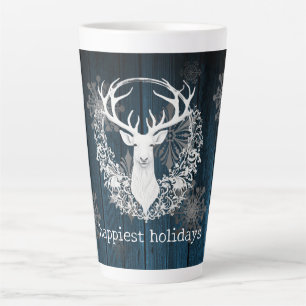 Rustikaler Weißer Rentier   Blau Milchtasse