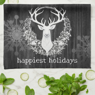 Rustikaler Weißer Rentier Geschirrtuch