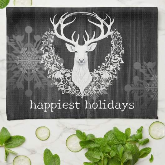 Rustikaler Weißer Rentier Geschirrtuch (Gefaltet)