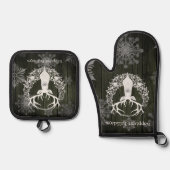 Rustikaler Weißer Rentier | Green Ofenhandschuh & Topflappen-Set (Vorderseite)