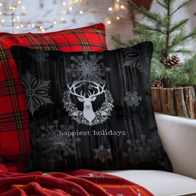 Rustikaler Weißer Rentier Kissen (Rustic Watercolor White Reindeer Throw Pillow)