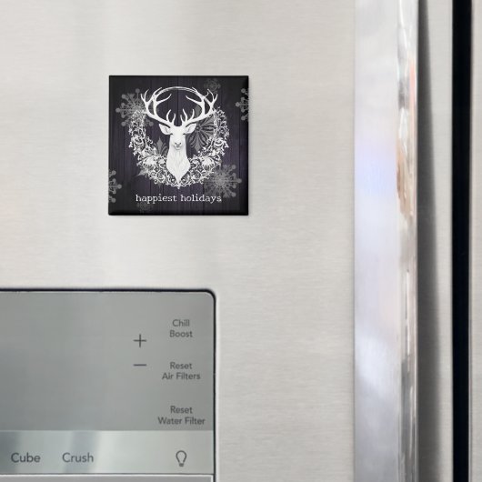 Rustikaler Weißer Rentier | Lila Magnet (In Situ (Kühlschrank))