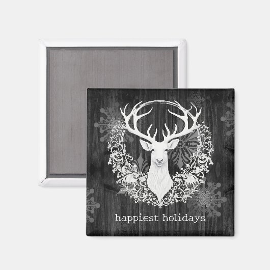 Rustikaler Weißer Rentier Magnet (Vorderseite/Rückseite)