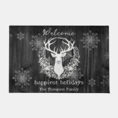 Rustikaler Weißer Rentier Personalisiert Fußmatte (Vorderseite)