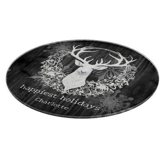 Rustikaler Weißer Rentier Personalisiert Schneidebrett (Ecke)