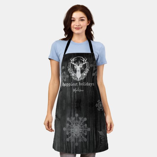 Rustikaler Weißer Rentier Personalisiert Schürze (Getragen)