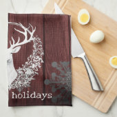 Rustikaler Weißer Rentier | Rot Geschirrtuch (Viertel Falte)