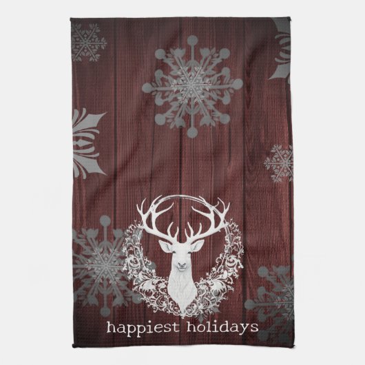 Rustikaler Weißer Rentier | Rot Geschirrtuch (Vertikal)