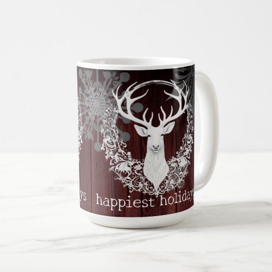 Rustikaler Weißer Rentier | Rot Kaffeetasse (VorderseiteRechts)