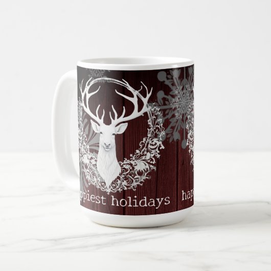 Rustikaler Weißer Rentier | Rot Kaffeetasse (Vorderseite Links)