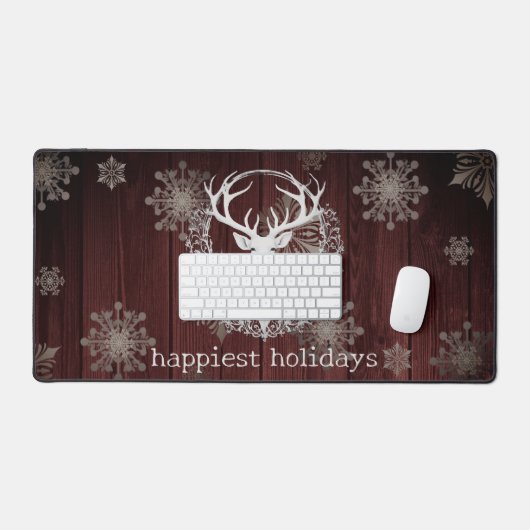 Rustikaler Weißer Rentier | Rot Schreibtischunterlage (Tastatur & Maus)