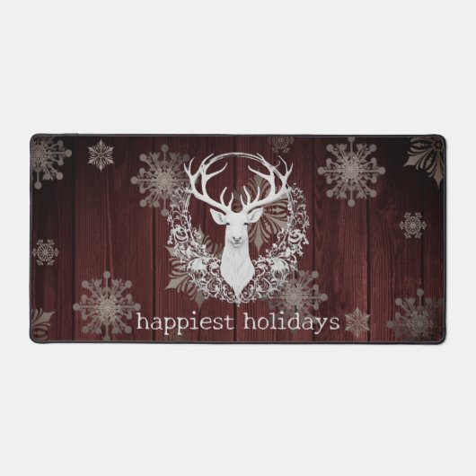 Rustikaler Weißer Rentier | Rot Schreibtischunterlage (Vorderseite)