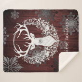 Rustikaler Weißer Rentier | Rot Sherpadecke (Vorderseite (Horizontal))