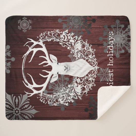 Rustikaler Weißer Rentier | Rot Sherpadecke (Vorderseite (Horizontal))