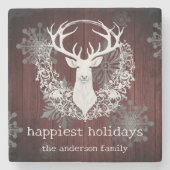 Rustikaler Weißer Rentier | Rot Steinuntersetzer (Vorderseite)