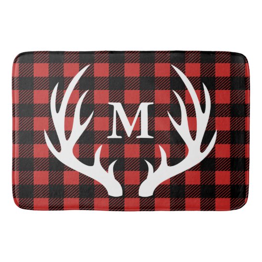 Rustikaler weißer Rotwild-Geweih-Büffel-Karo Badematte (Vorderseite)
