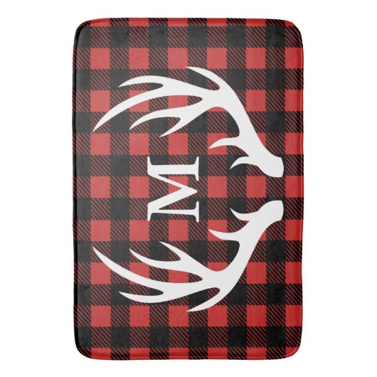 Rustikaler weißer Rotwild-Geweih-Büffel-Karo Badematte (Vorderseite Vertikal)