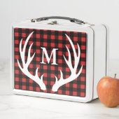 Rustikaler weißer Rotwild-Geweih-Büffel-Karo Metall Brotdose (Beispiel)