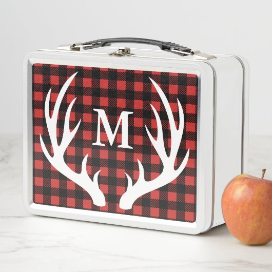 Rustikaler weißer Rotwild-Geweih-Büffel-Karo Metall Brotdose (Beispiel)