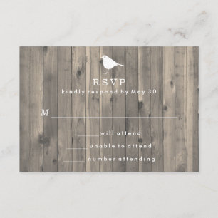 Rustikaler Weißer Vogel auf Holz Hintergrund UAWG RSVP Karte